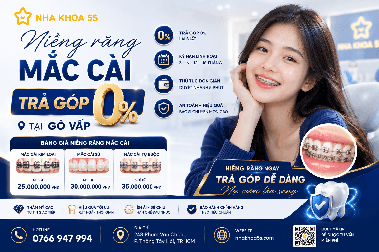 Giá niềng răng mắc cài Gò Vấp trong quy trình thăm khám chỉnh nha
