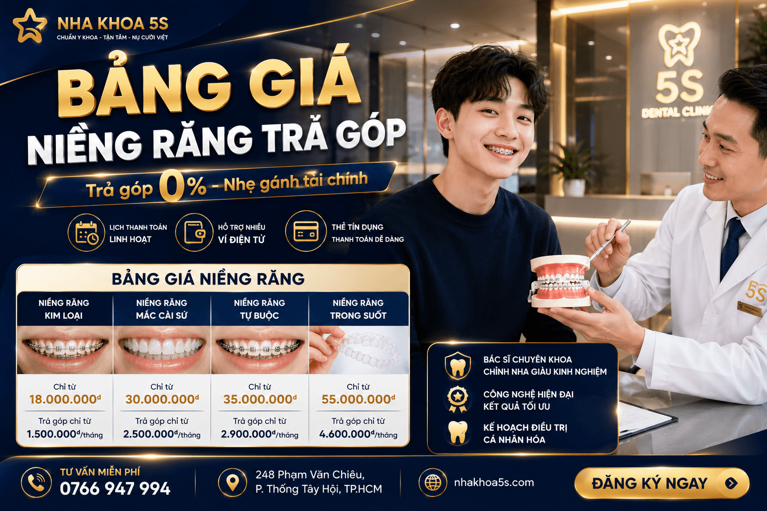 Bảng giá niềng răng trả góp và kinh nghiệm chọn gói chỉnh nha phù hợp