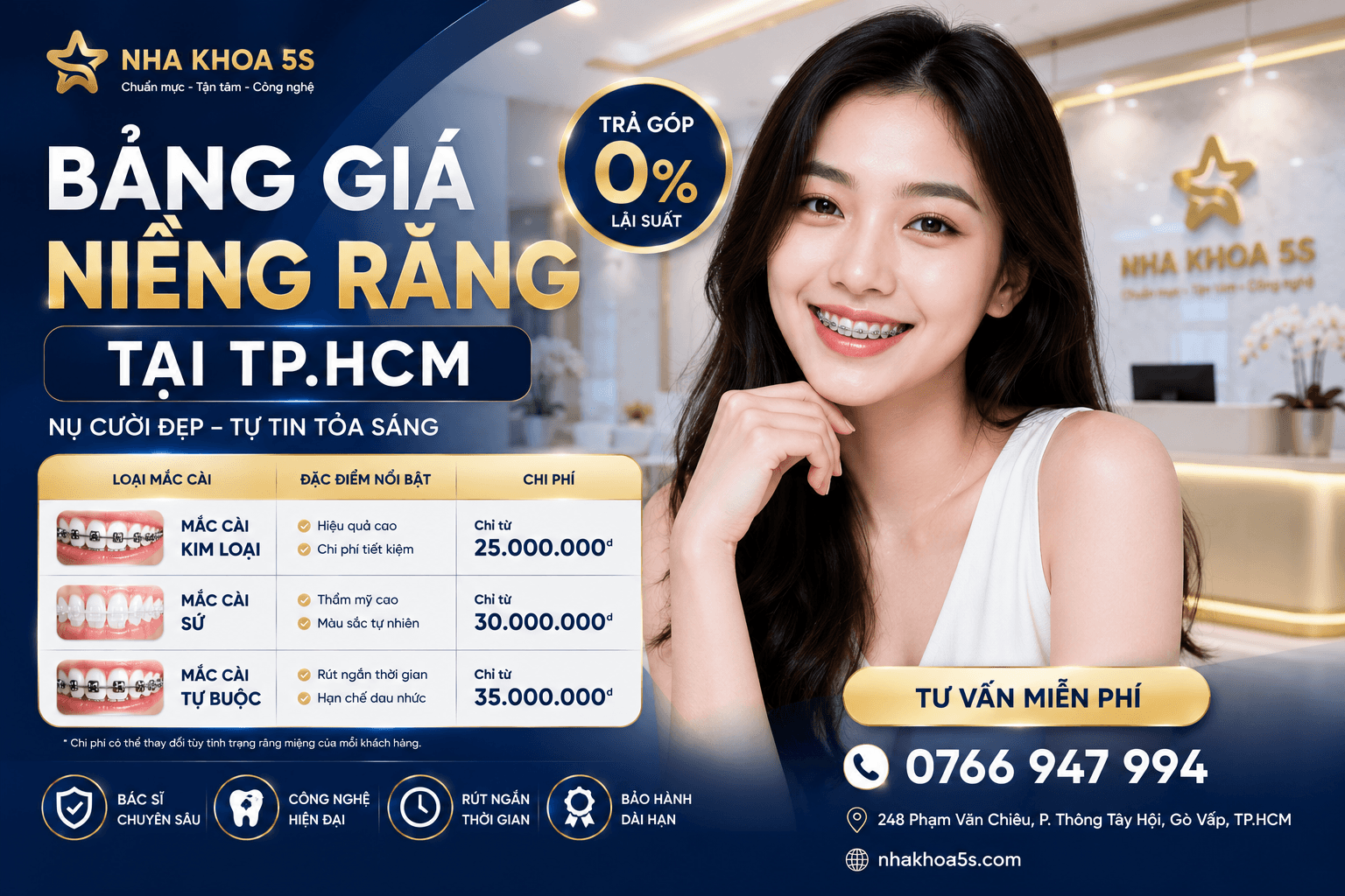 Bảng giá niềng răng tại TP.HCM ưu đãi trả góp chỉnh nha