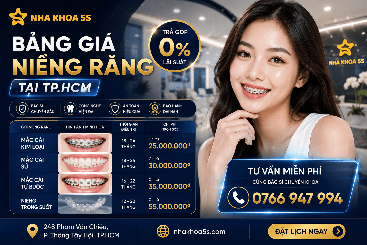 Bảng giá niềng răng tại TP.HCM tại nha khoa uy tín