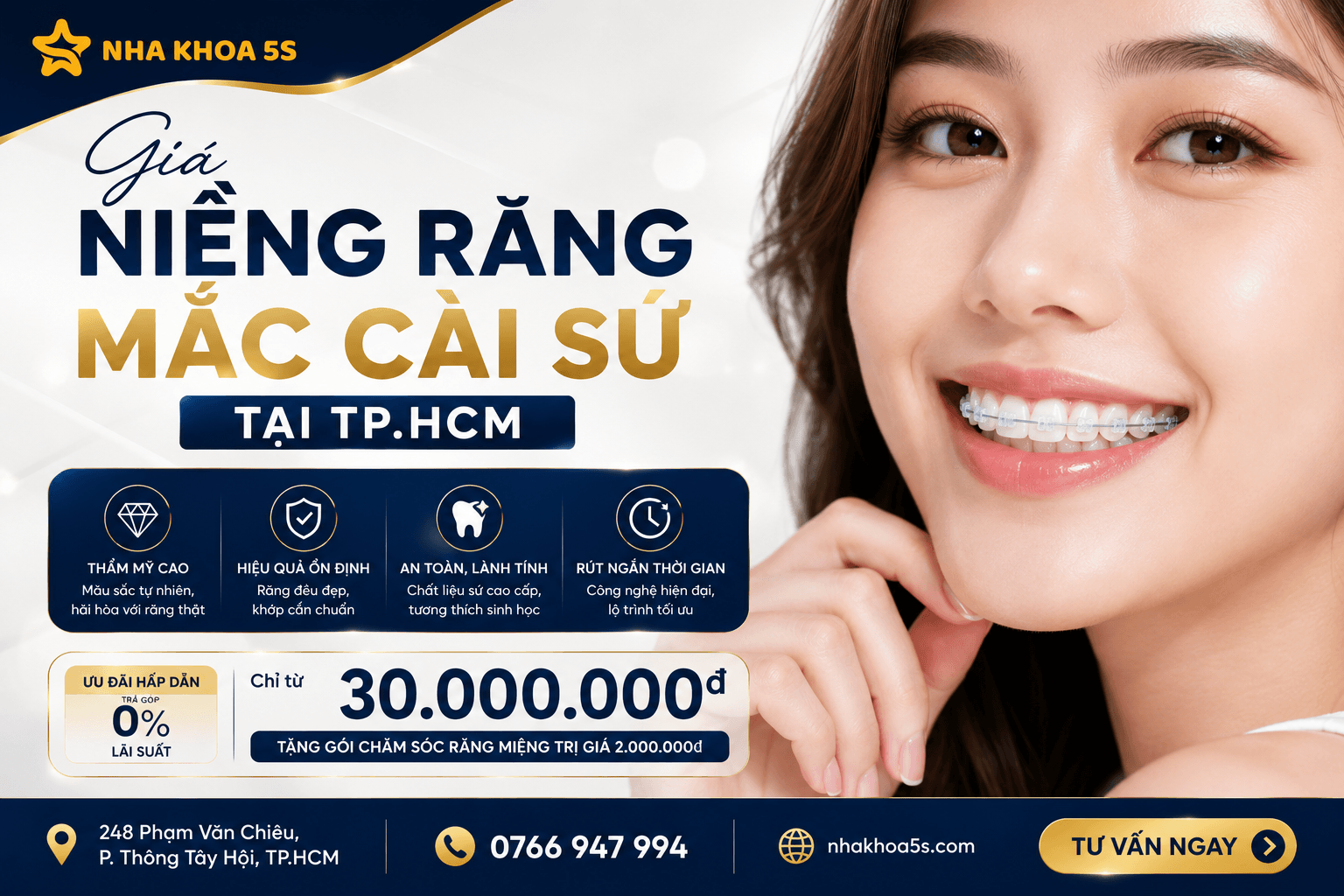 Bảng giá niềng răng tại TP.HCM và quy trình gắn mắc cài chỉnh nha