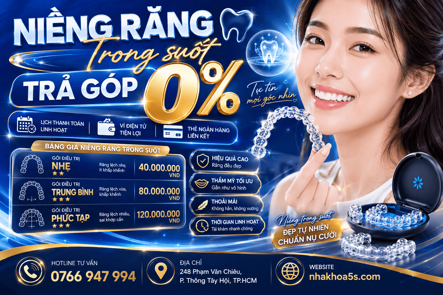 Bảng giá niềng răng trong suốt cho trường hợp trung bình