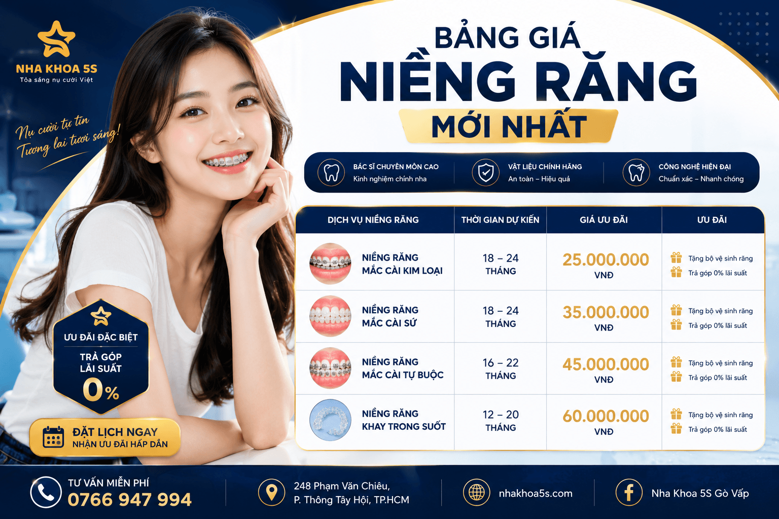 Bảng giá niềng răng mới nhất và tư vấn chỉnh nha