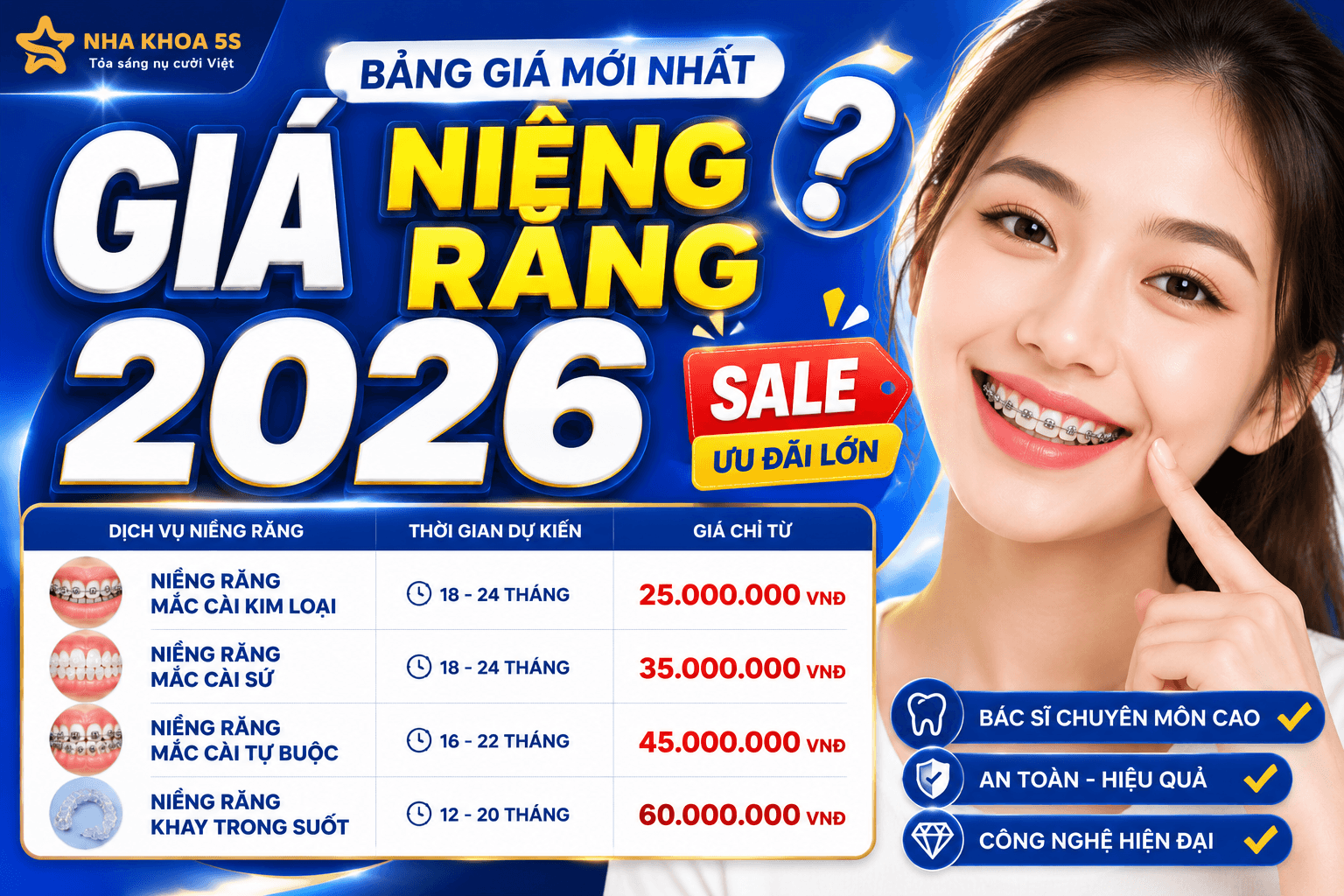 Bảng giá niềng răng mới nhất cho học sinh sinh viên