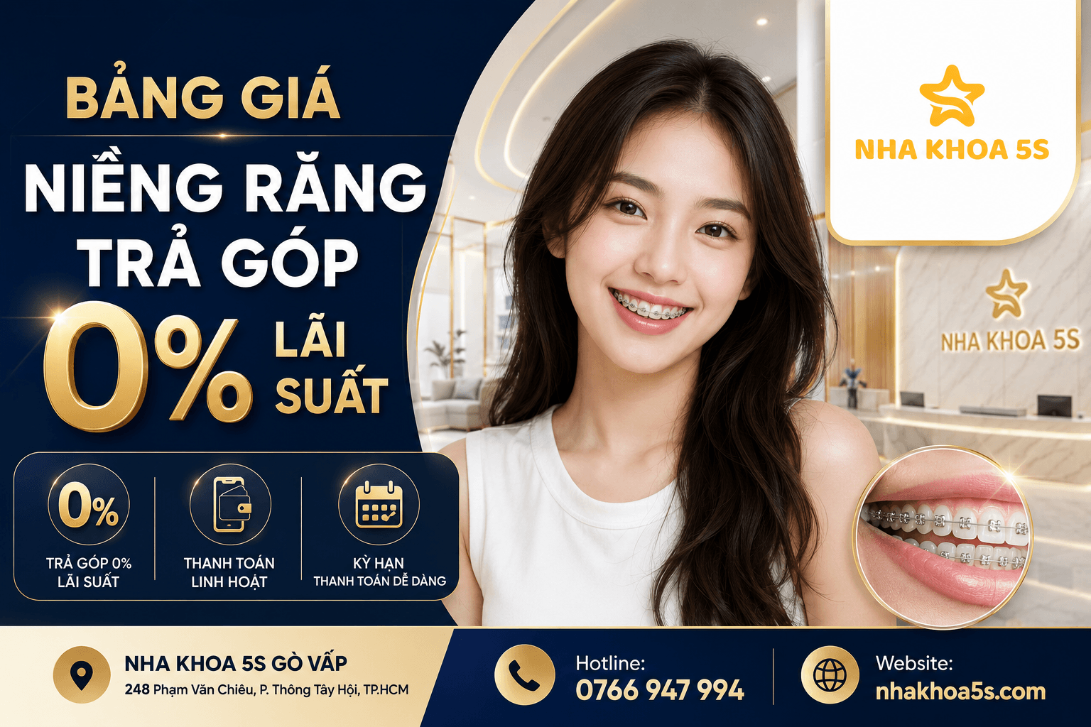 Bảng giá niềng răng trả góp 0 lãi suất giúp khách hàng bắt đầu chỉnh nha