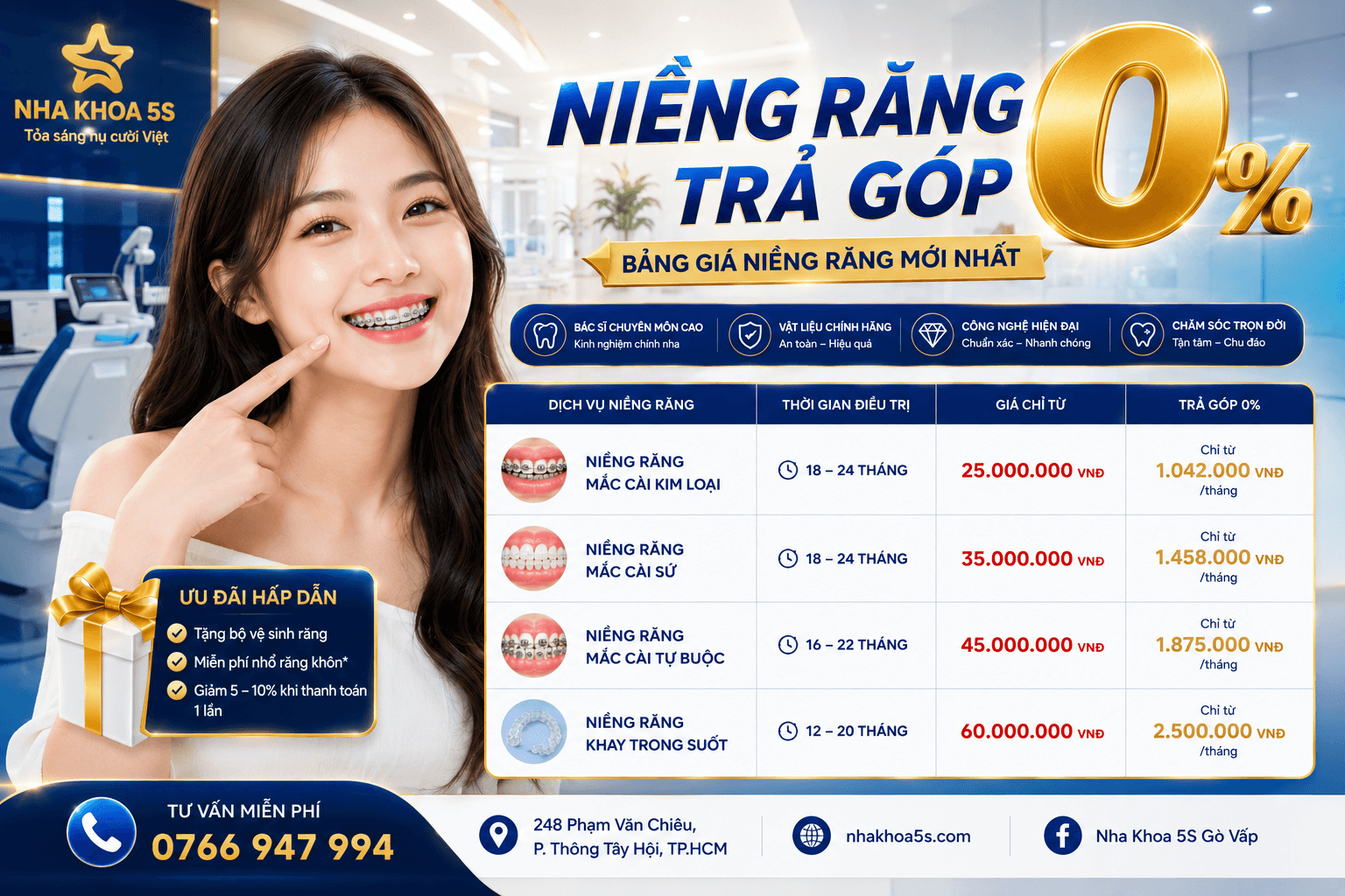 Bảng giá niềng răng mới nhất mắc cài tự buộc