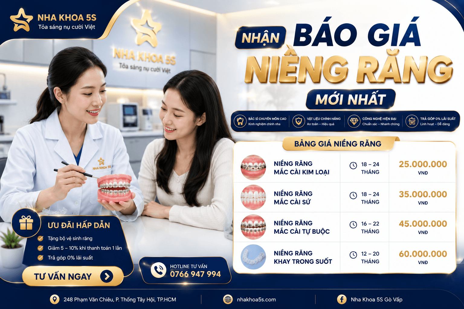 Bảng giá niềng răng mới nhất năm 2026