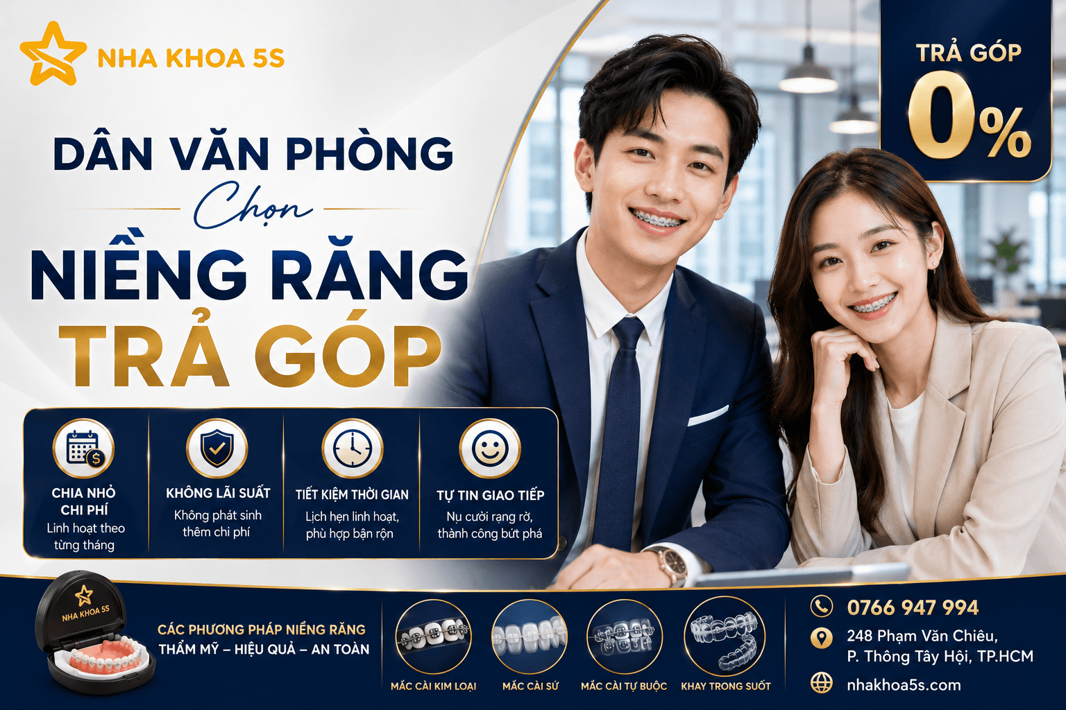 Bảng giá niềng răng trả góp 0 lãi suất và các gói chỉnh nha phổ biến